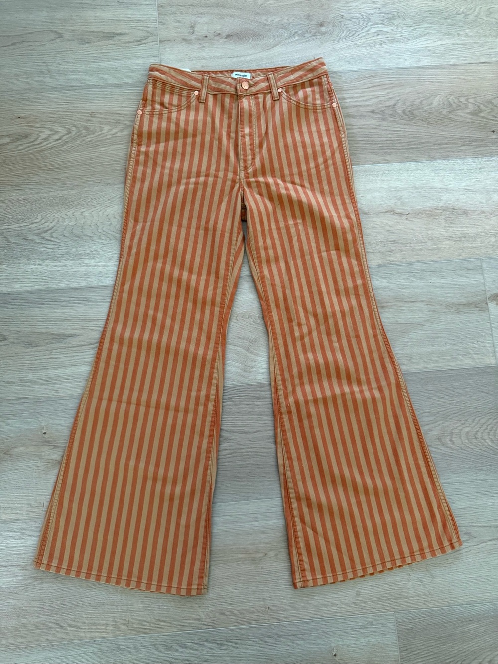 Wrangler Wanderer High Rise Flare Striped Jeans NWT Rust Tan